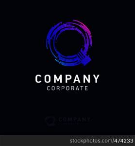 Q company logo design with visiting card vector
