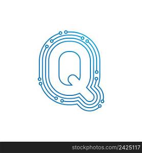 Q initial letter Circuit technology illustration logo vector template
