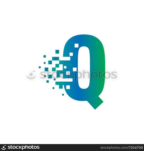 Q Initial Letter Logo Design with Digital Pixels in Gradient Colors