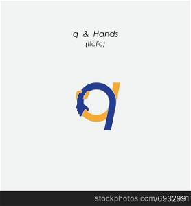 q - Letter abstract icon & hands logo design vector template.Business offer,partnership symbol.Hope,help concept.Support,teamwork sign.Corporate business & education logotype symbol.Vector illustration