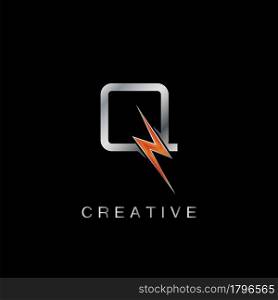 Q Letter Logo, Abstract Techno Thunder Bolt Vector Template Design.