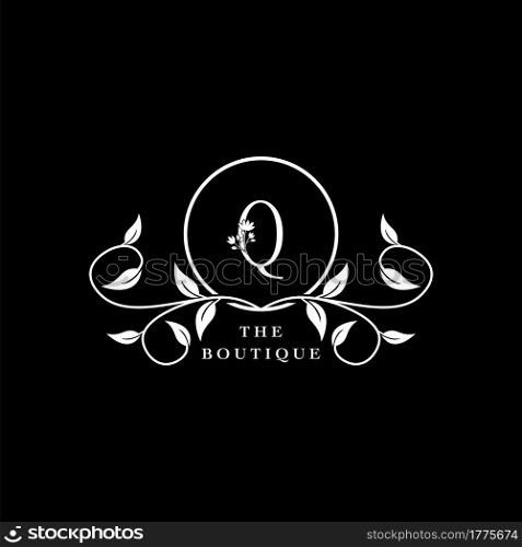 Q Letter Logo Boutique Luxury Nature Floral Flower. Monogram vector design concept letter and floral flower with leaf for initial, fashion brand, and luxuries business identity.