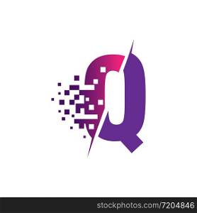 Q Letter Logo Design with Digital Pixels in concept strokes