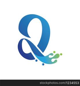 Q letter logo design with water splash ripple template