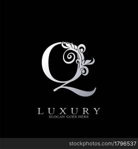 Q Letter Logo Monogram Luxury Initial Logo vector template design silver.