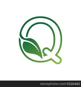 Q Letter with leaf logo or symbol concept template design