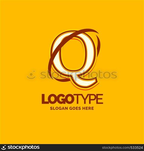 Q Logo Template. Yellow Background Circle Brand Name template Place for Tagline. Creative Logo Design