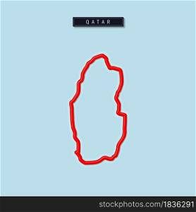 Qatar bold outline map. Glossy red border with soft shadow. Country name plate. Vector illustration.. Qatar bold outline map. Vector illustration