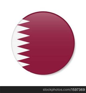 Qatar circle button icon. Qatari round badge flag with shadow. 3D realistic vector illustration isolated on white.. Qatar circle button icon. Qatari round badge flag. 3D realistic isolated vector illustration