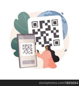 QR code abstract concept vector illustration. QR generator online, QR code reading, warehouse modern technology, automated inventory management systems, product information abstract metaphor.. QR code abstract concept vector illustration.