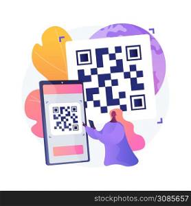 QR code abstract concept vector illustration. QR generator online, QR code reading, warehouse modern technology, automated inventory management systems, product information abstract metaphor.. QR code abstract concept vector illustration.