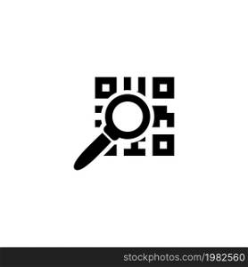 QR Code and Magnifying Glass, Search. Flat Vector Icon illustration. Simple black symbol on white background. QR Code and Magnifying Glass, Search sign design template for web and mobile UI element. QR Code and Magnifying Glass, Search Flat Vector Icon