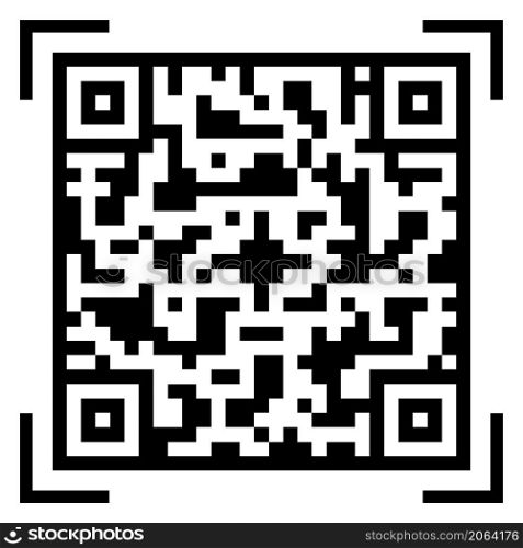 QR Code icon, black on white background. Square qrcode label or sticker, to scan with mobile phone. Random mark, vector illustration