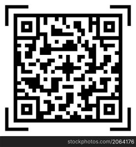 QR Code icon, black on white background. Square qrcode label or sticker, to scan with mobile phone. Random mark, vector illustration