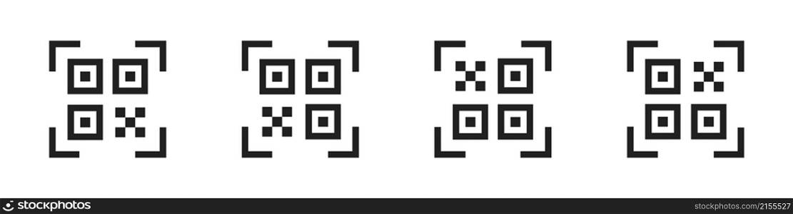 QR code icon set. Scan qr code icons. Scanning qr code symbol collection. EPS 10.. QR code icon set. Scan qr code icons. Scanning qr code symbol collection.