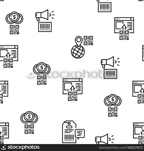 Qr Code Identification Vector Seamless Pattern Thin Line Illustration. Qr Code Identification Vector Seamless Pattern