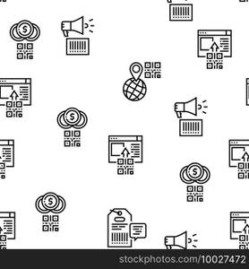 Qr Code Identification Vector Seamless Pattern Thin Line Illustration. Qr Code Identification Vector Seamless Pattern