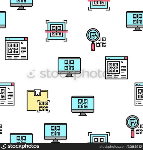 Qr Code Identification Vector Seamless Pattern Thin Line Illustration. Qr Code Identification Vector Seamless Pattern