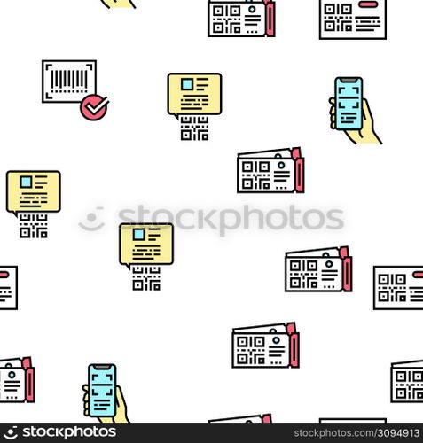 Qr Code Identification Vector Seamless Pattern Thin Line Illustration. Qr Code Identification Vector Seamless Pattern