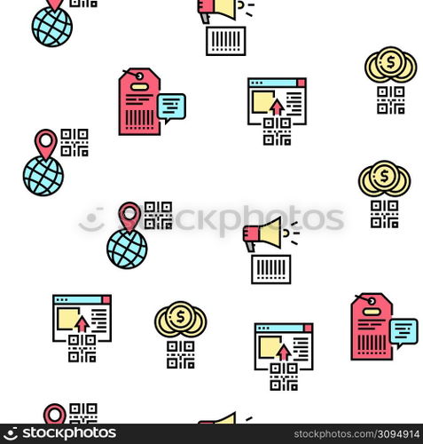 Qr Code Identification Vector Seamless Pattern Thin Line Illustration. Qr Code Identification Vector Seamless Pattern