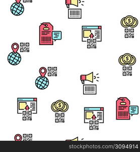 Qr Code Identification Vector Seamless Pattern Thin Line Illustration. Qr Code Identification Vector Seamless Pattern