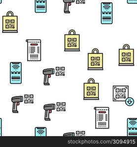 Qr Code Identification Vector Seamless Pattern Thin Line Illustration. Qr Code Identification Vector Seamless Pattern