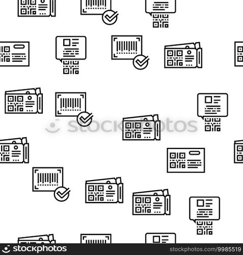 Qr Code Identification Vector Seamless Pattern Thin Line Illustration. Qr Code Identification Vector Seamless Pattern