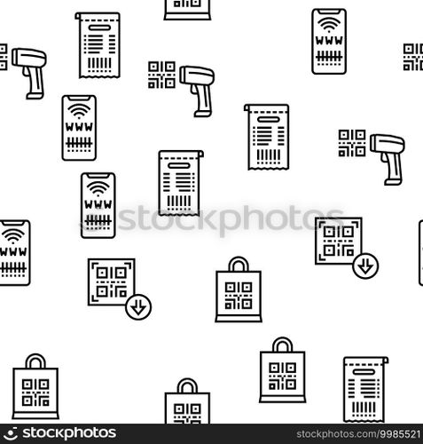 Qr Code Identification Vector Seamless Pattern Thin Line Illustration. Qr Code Identification Vector Seamless Pattern