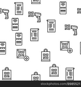 Qr Code Identification Vector Seamless Pattern Thin Line Illustration. Qr Code Identification Vector Seamless Pattern