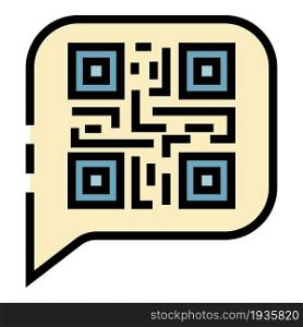 QR code in chat bubble icon. Outline QR code in chat bubble vector icon color flat isolated. QR code in chat bubble icon color outline vector