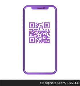 QR Code in Mobile Phone Screen. Digital qrcode ID reader in Smartphone Screen. Bank Transaction Information on Telephone. Color Infographic Symbol. Flat Illustration Concept. Web Read App.. QR Code in Mobile Phone Screen. Flat Concept.