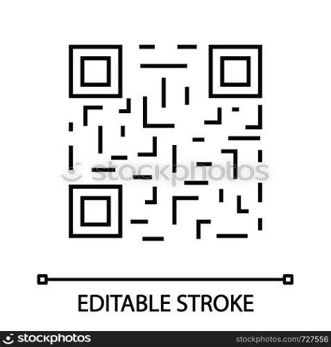QR code linear icon. Matrix barcode identification. Thin line illustration. 2D data code. Two-dimensional barcode. Contour symbol. Vector isolated outline drawing. Editable stroke. QR code linear icon