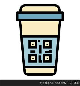 QR code on a plastic cup icon. Outline QR code on a plastic cup vector icon color flat isolated. QR code on a plastic cup icon color outline vector