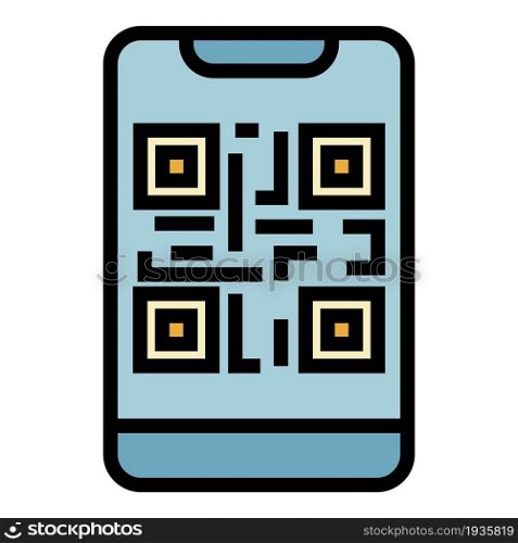 QR code on the smartphone icon. Outline QR code on the smartphone vector icon color flat isolated. QR code on the smartphone icon color outline vector