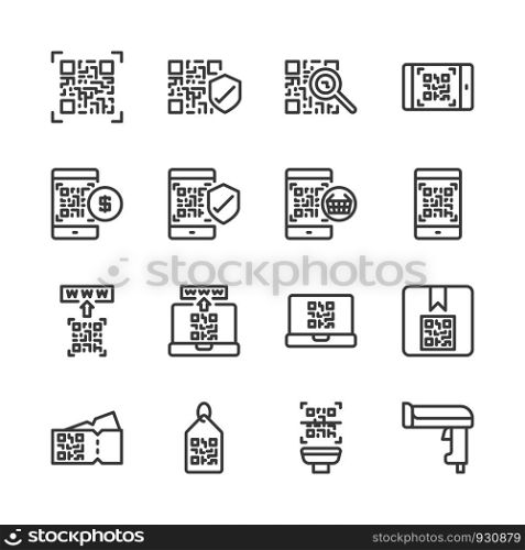 Qr code related icon set.Vector illustration