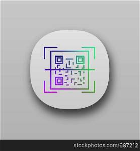 QR code scanner app icon. Quick response code. Matrix barcode scanning app. UI/UX user interface. Web or mobile application. Vector isolated illustration. QR code scanner app icon