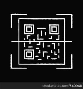 QR code scanner chalk icon. Quick response code. Matrix barcode scanning app. Isolated vector chalkboard illustration. QR code scanner chalk icon