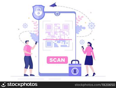 QR Code Scanner for Online Payment, Electronic Pay and Money Transfer on Smartphone with App in Hand. Background Vector Illustration