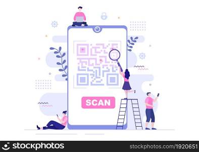 QR Code Scanner for Online Payment, Electronic Pay and Money Transfer on Smartphone with App in Hand. Background Vector Illustration