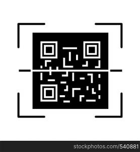 QR code scanner glyph icon. Quick response code. Matrix barcode scanning app. Silhouette symbol. Negative space. Vector isolated illustration. QR code scanner glyph icon
