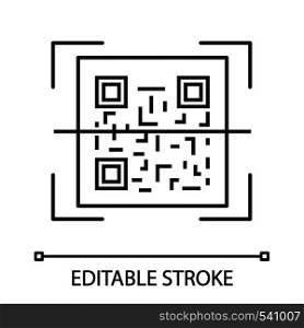 QR code scanner linear icon. Thin line illustration. Quick response code. Matrix barcode scanning app. Contour symbol. Vector isolated outline drawing. Editable stroke. QR code scanner linear icon