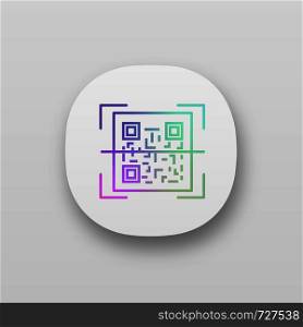 QR code scanning app icon. UI/UX user interface. 2D code reading app. Matrix barcode scanner. Two-dimensional barcode. Web or mobile application. Vector isolated illustration. QR code scanning app icon