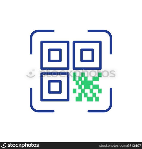 QR Code Scanning. QR Code Reader App concept. Icon Recognition or Reading QR Code in flat style. Green and Blue Scanner Application line icon. Vector illustration.. QR Code Scanning. QR Code Reader App concept. Icon Recognition or Reading QR Code in flat style. Green and Blue Scanner Application line icon. Vector illustration