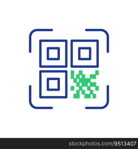 QR Code Scanning. QR Code Reader App concept. Icon Recognition or Reading QR Code in flat style. Green and Blue Scanner Application line icon. Vector illustration.. QR Code Scanning. QR Code Reader App concept. Icon Recognition or Reading QR Code in flat style. Green and Blue Scanner Application line icon. Vector illustration
