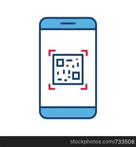 QR code scanning smartphone app color icon. Matrix barcode scanner. 2D code mobile phone reader. Isolated vector illustration. QR code scanning smartphone app color icon
