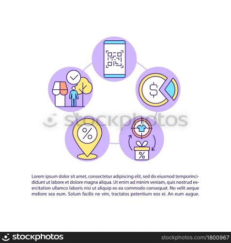 QR code scans and reward for visiting stores concept line icons with text. PPT page vector template with copy space. Brochure, magazine, newsletter design element. Linear illustrations on white. QR code scans and reward for visiting stores concept line icons with text