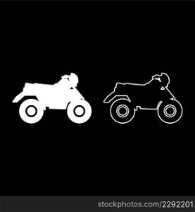 Quad bike ATV moto for ride racing all terrain vehicle set icon white color vector illustration image simple solid fill outline contour line thin flat style. Quad bike ATV moto for ride racing all terrain vehicle set icon white color vector illustration image solid fill outline contour line thin flat style
