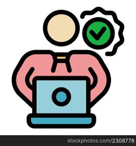 Quality assurance man icon. Outline quality assurance man vector icon color flat isolated. Quality assurance man icon color outline vector