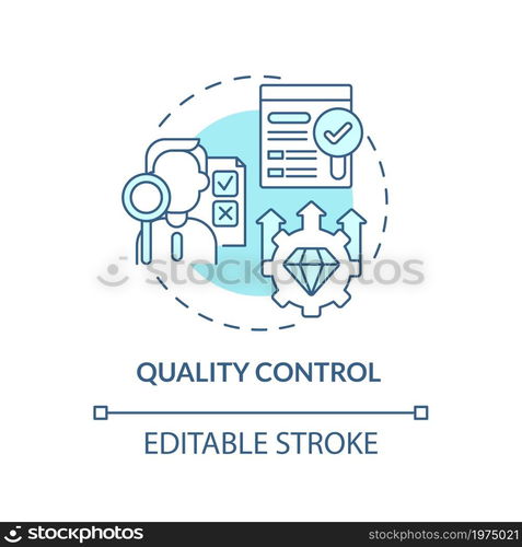 Quality control blue concept icon. Monitoring production. Inspection of goods. Operations managment abstract idea thin line illustration. Vector isolated outline color drawing. Editable stroke. Quality control blue concept icon