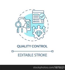 Quality control blue concept icon. Monitoring production. Inspection of goods. Operations managment abstract idea thin line illustration. Vector isolated outline color drawing. Editable stroke. Quality control blue concept icon
